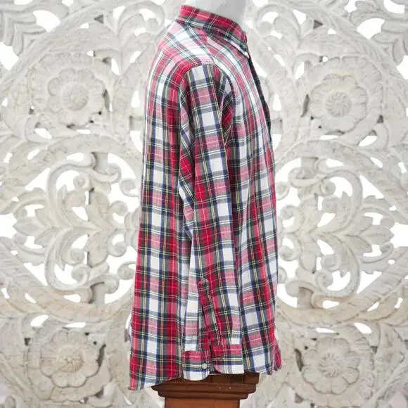 L.L. Bean Men's L Red Green Plaid Shirt Button Down Long Sleeve Cotton Vintage - Picture 7 of 12